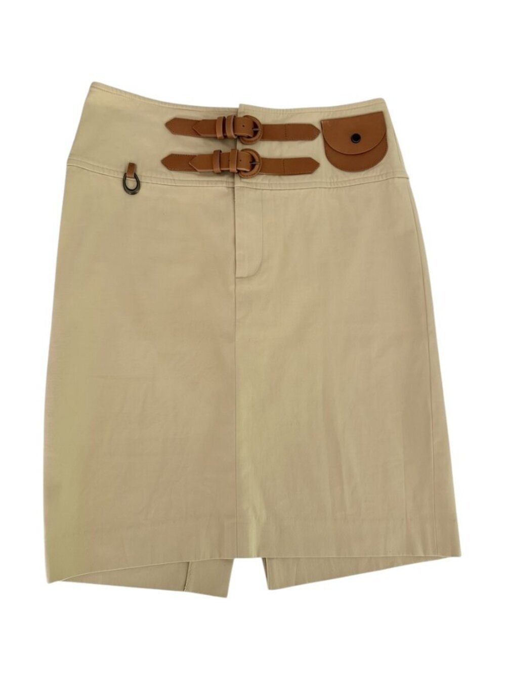 RALPH LAUREN Beige Cotton Stretch Buckle Waist Pencil Skirt Career Preppy size 4